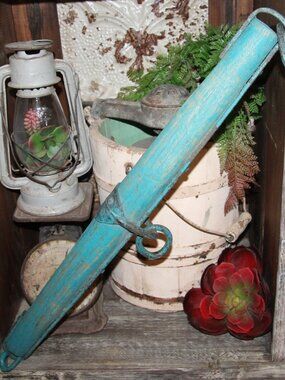 Chippy Turquoise Teal VTG 28" Single Tree Hand Forged Primitive Farmhouse Yoke
